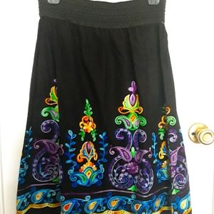 Black Cotton Skirt with Multicolored Embroidery